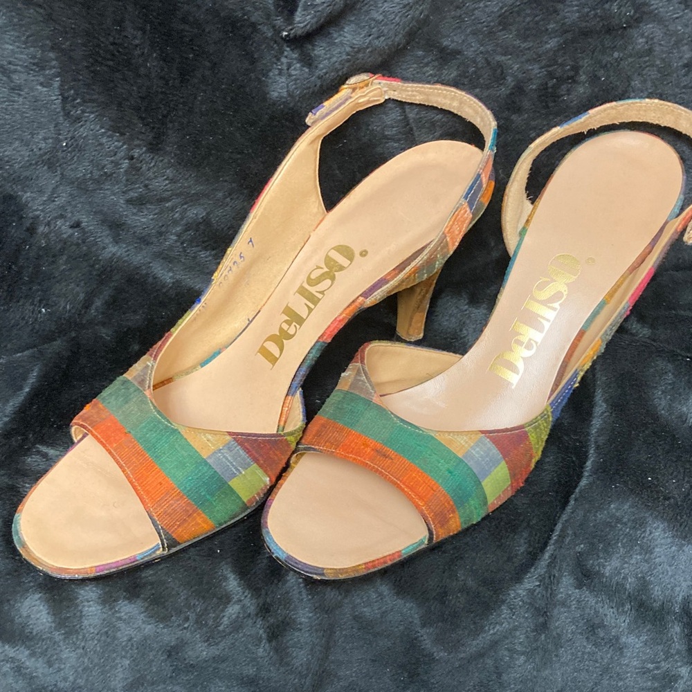 Multicolor Plaid Slingback Heels